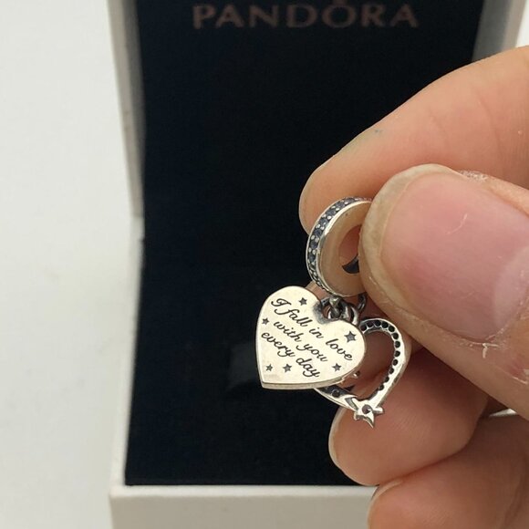 ✨🔥Pandora Sparkling Swallow & Quote Double Dangle Charm "Time to fly" Pendant - Picture 5 of 7
